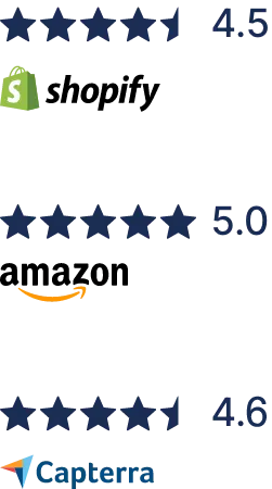Shopify, Amazon and Capterra star ratings