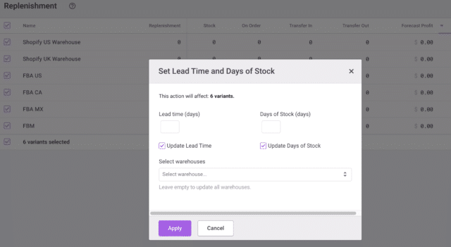 Inventory purchasing lead time