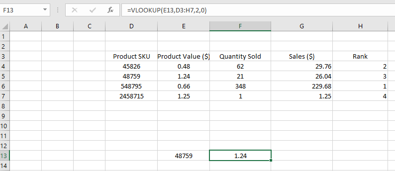 Screenshot showing the VLOOKUP formula in Excel