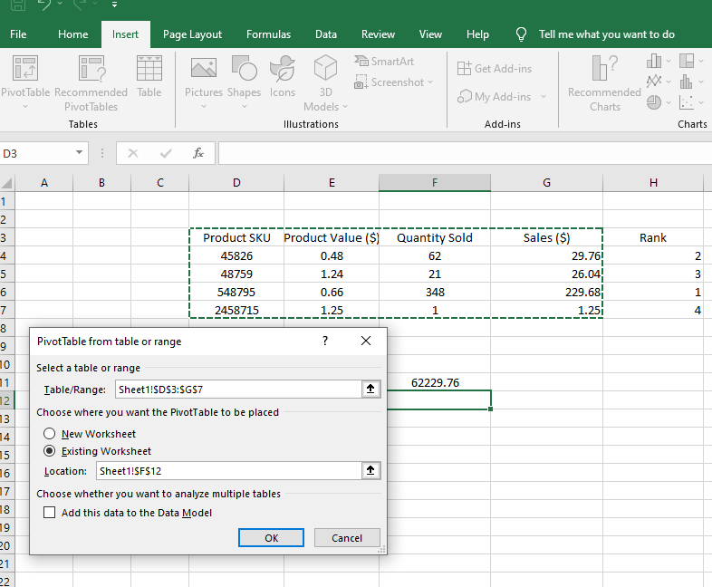 Screenshot showing how to create pivot tables in Excel