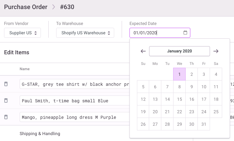 Inventory Planner purchase order