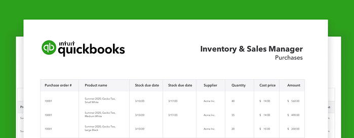 Intuit Quickbooks free inventory management Excel template