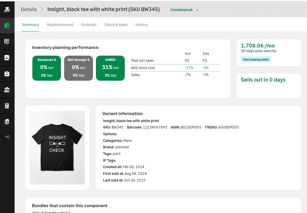 App screenshot of purchasing recommendations