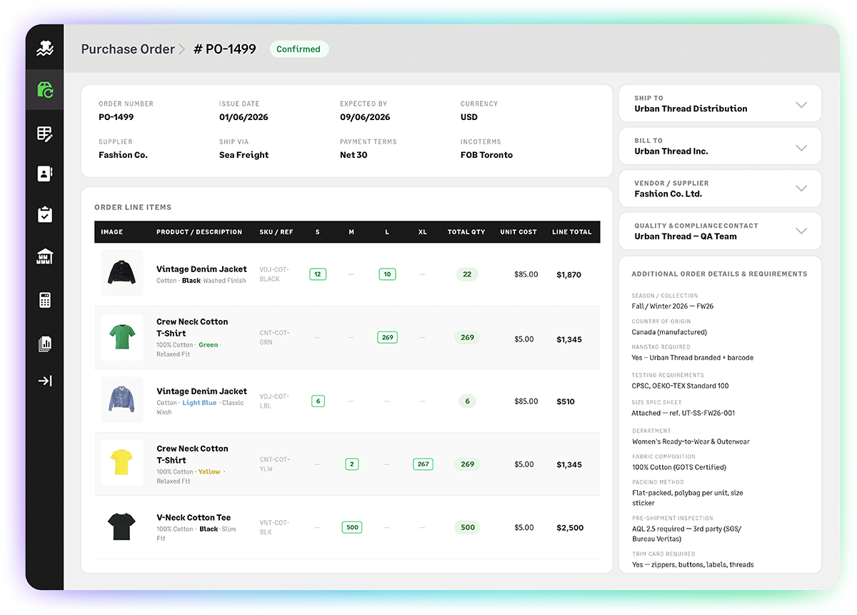 Purchasing Cycle management screenshot